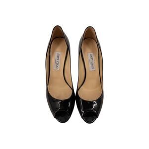 Jimmy Choo Patent Leather Evelyn Peep Toe Pumps Heels Black Women's Size 40